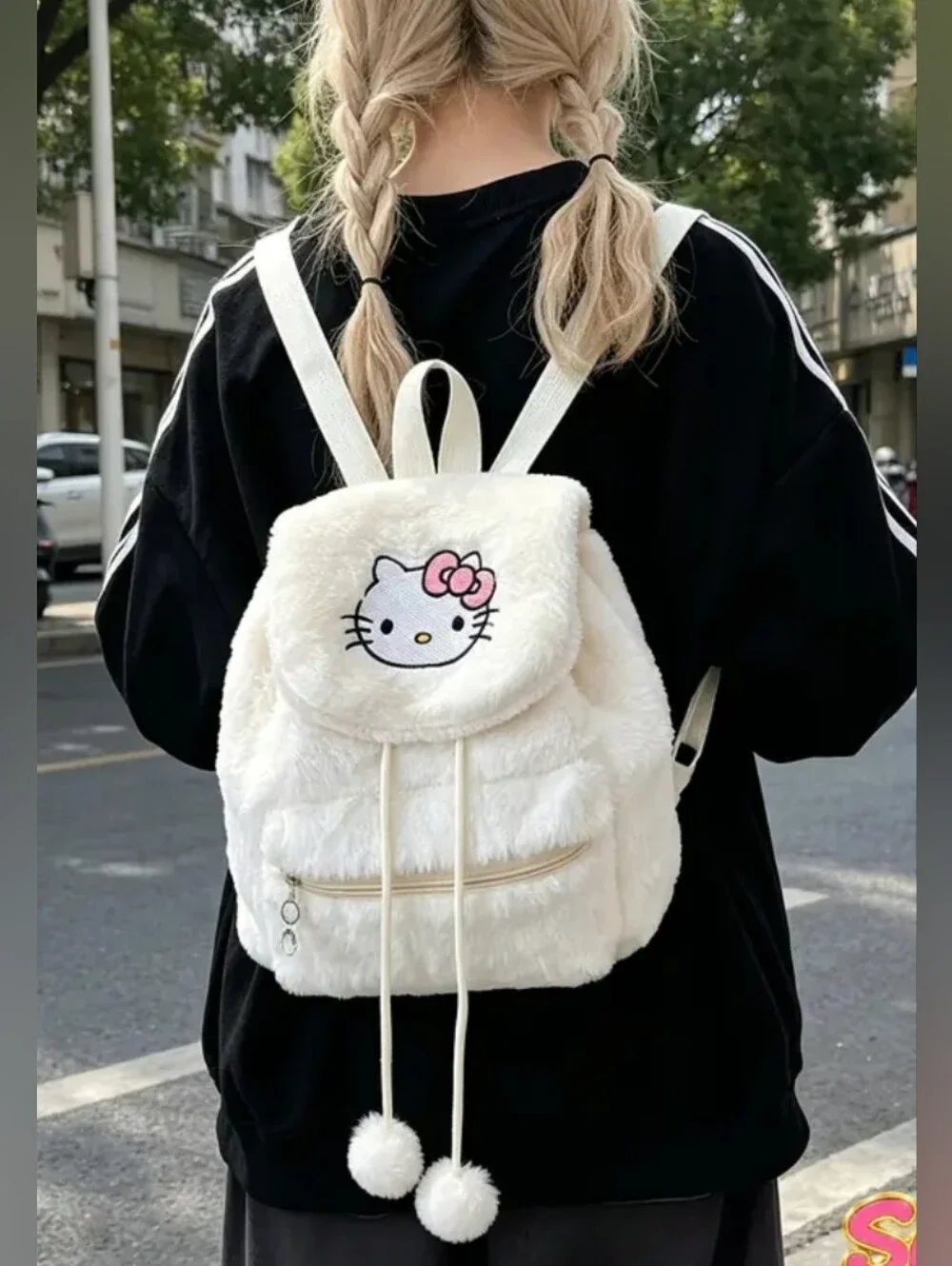 Hello Kitty Cream and Pink Plush Kids Backpack
